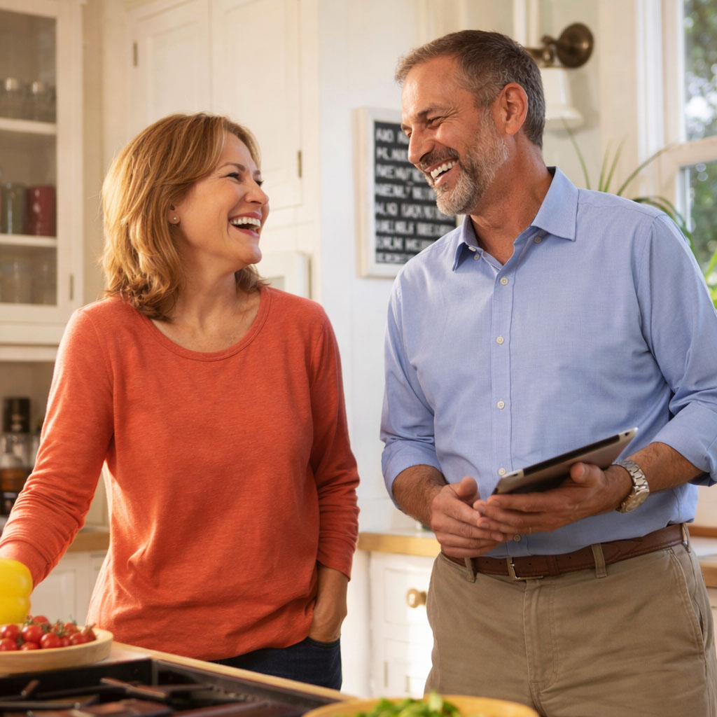two people laughing